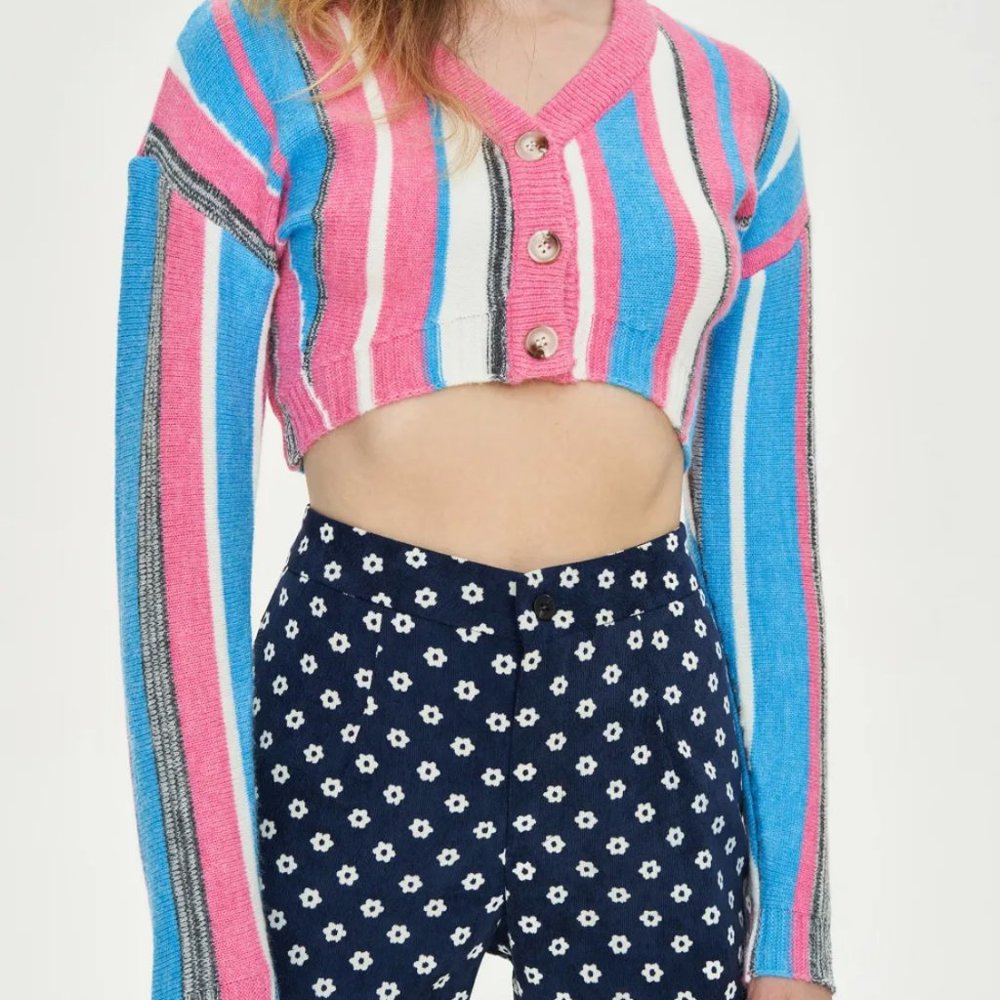 Cotton Candy Carnival Striped Cropped Cardigan